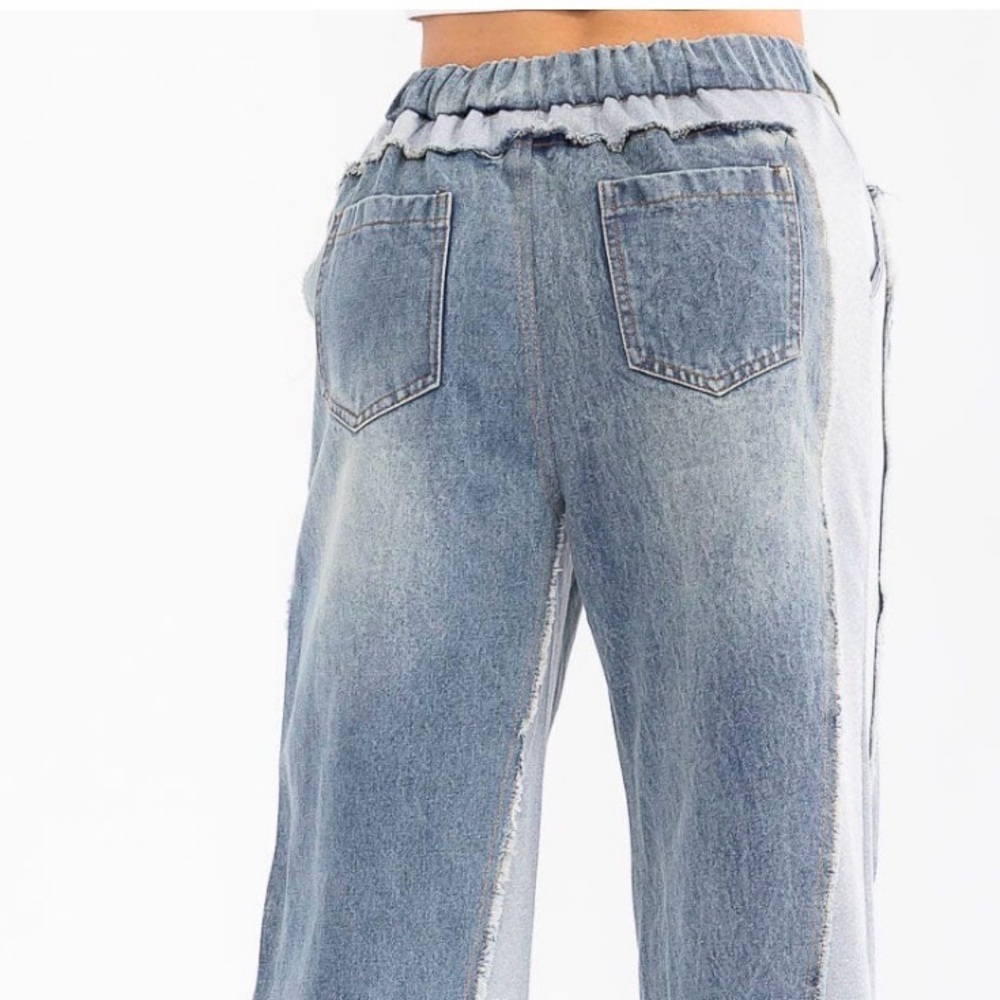 New wide leg jeans color block sz S M L so adorable boutique - Picture 5 of 5
